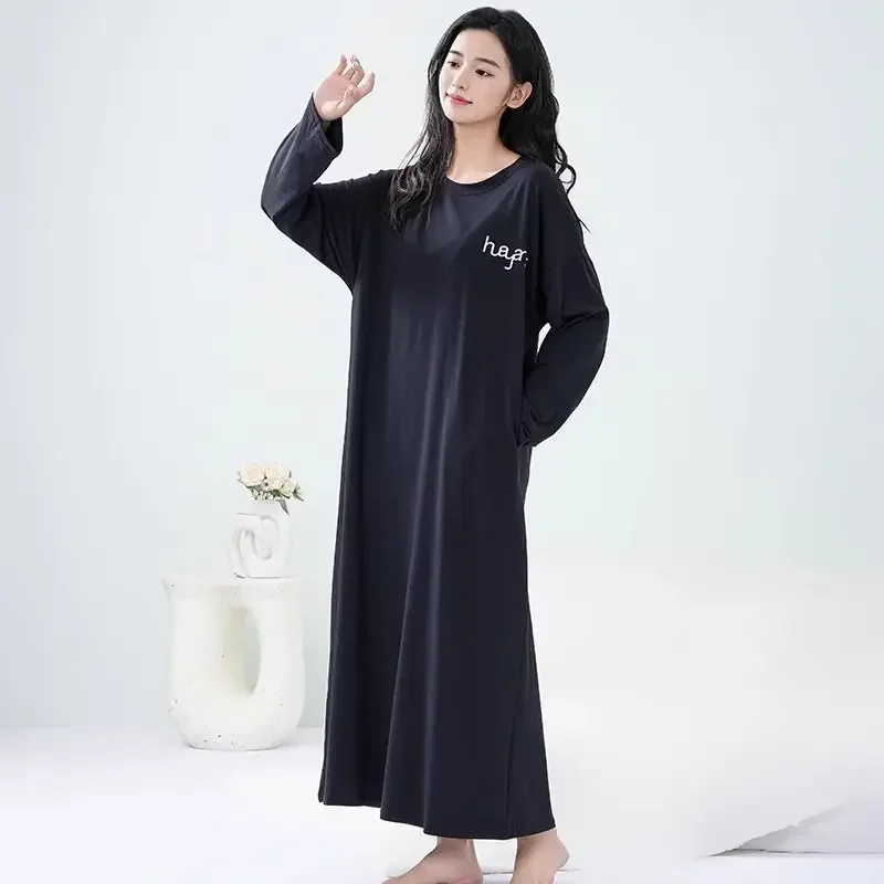 150Kg Extra Large Size Long Nightgown Korean Women Autumn Long Sleeve Loose Sleepshirt Simple Maxi Pajamas Dress Loungewear  Women Sexy Lace Satin Pajama Set Factory Direct Wholesale, Affordable Bulk Price