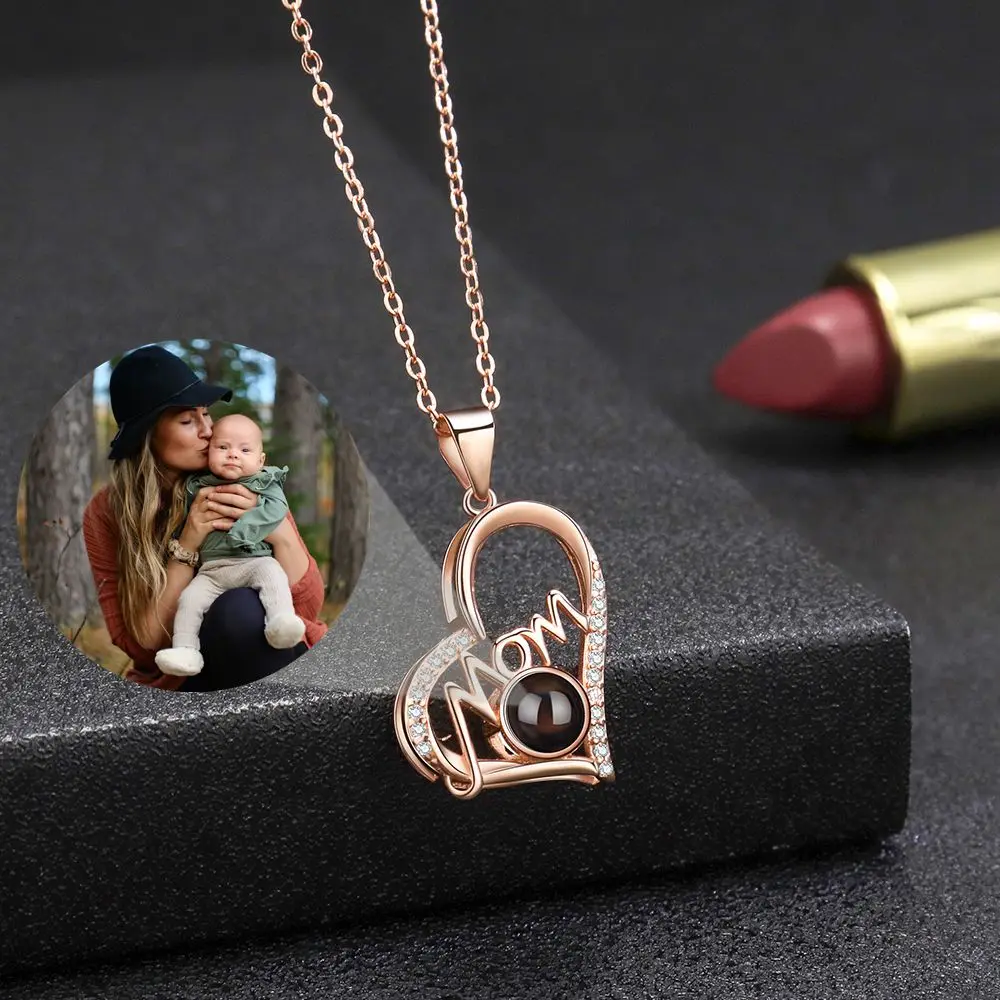 Personalized Necklaces Custom Photo Necklace Projection Necklace for Women Mother's Day Heart Pendant Jewelry Mom Memory Gift