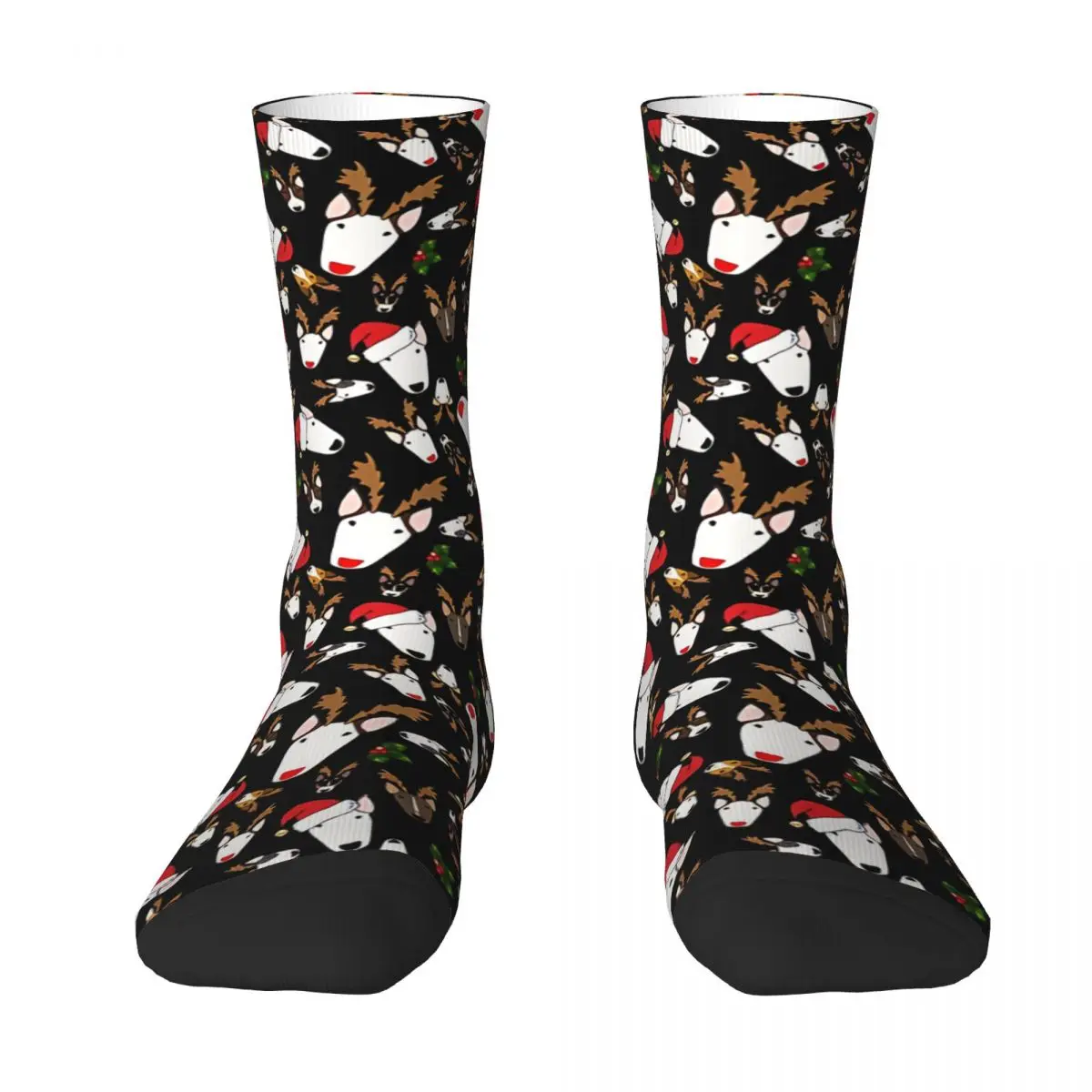 Festive Bullies On Black The Bull Terrier Animal Unisex Winter Socks Windproof Happy Socks Street Style Crazy Sock