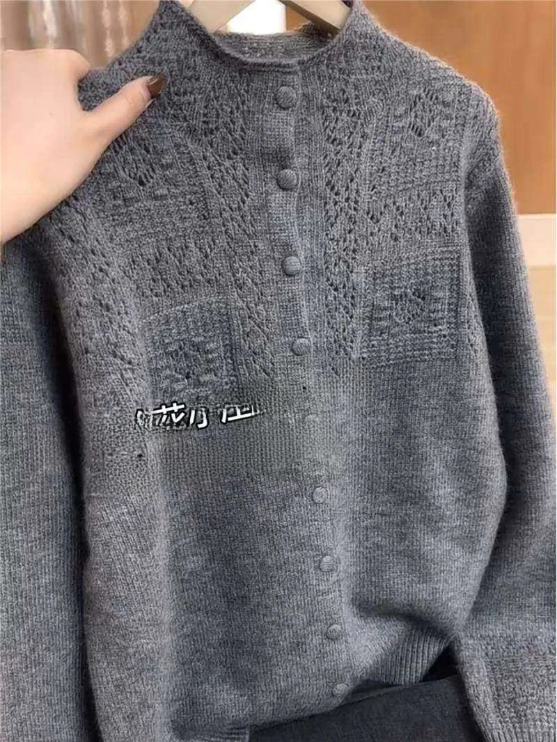 

ey Open Cardigan Women's Loose Long Sve Knitted Sweater Heavy Embroidery Slimming Versatile Anti-Aging Winter Faion
