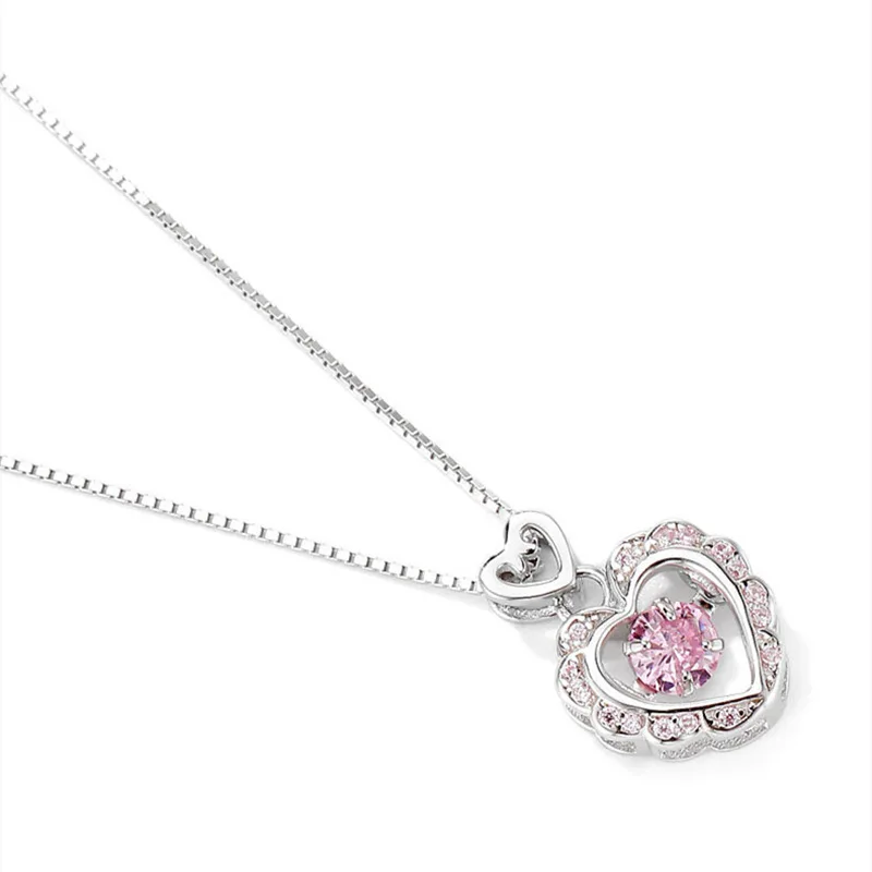 New Love Heart Shaped Pendant Necklace Female Heart Beating Pure 925 Sterling Silver Color Necklace For Women Banquet