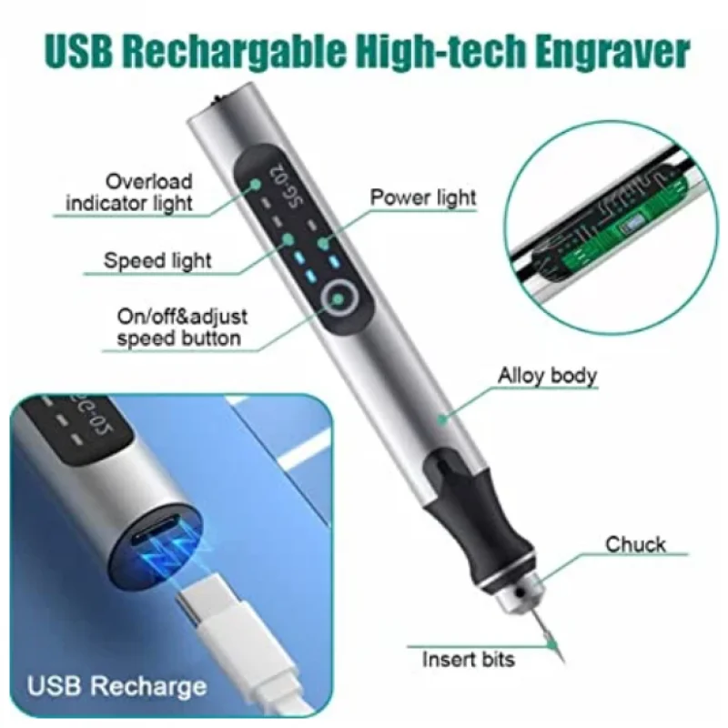 Professioneller Gravierstift Electric Mini Grinder Engraving Pen Graveerpen Wireless Grinder Cordless Micro Rotary