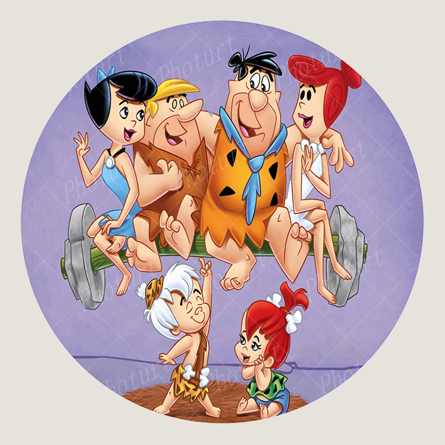 PHOTURT Round Flintstones Photography Backdrop Kids Birthday Baby Shower Photo Background Circle Polyester Vinyl Booth Props