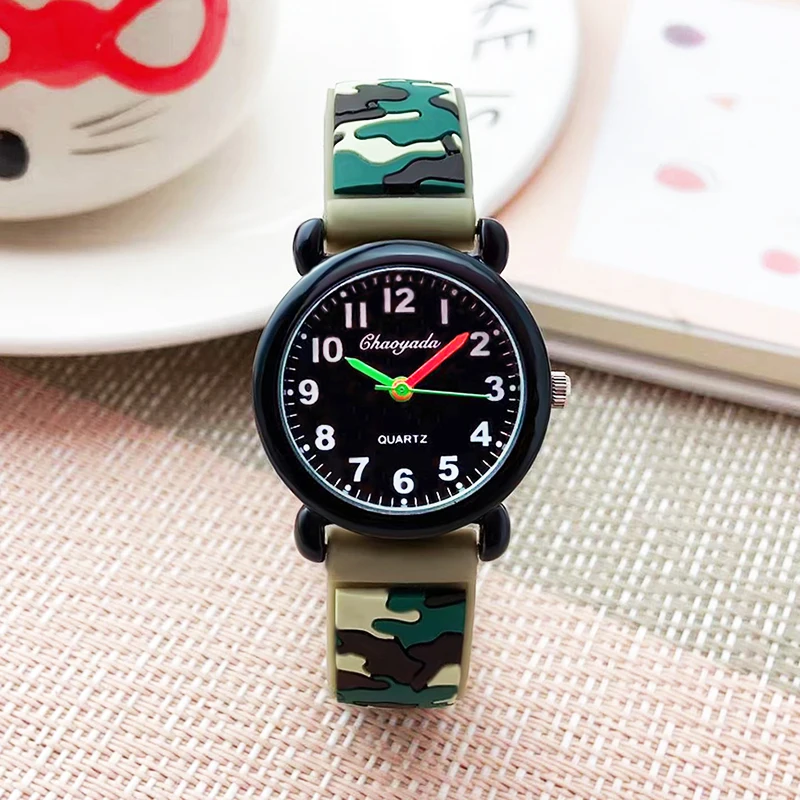 2024 summer boys girls fashion camouflage silicone strap quartz watches children kids students digital cool waterproof clocks