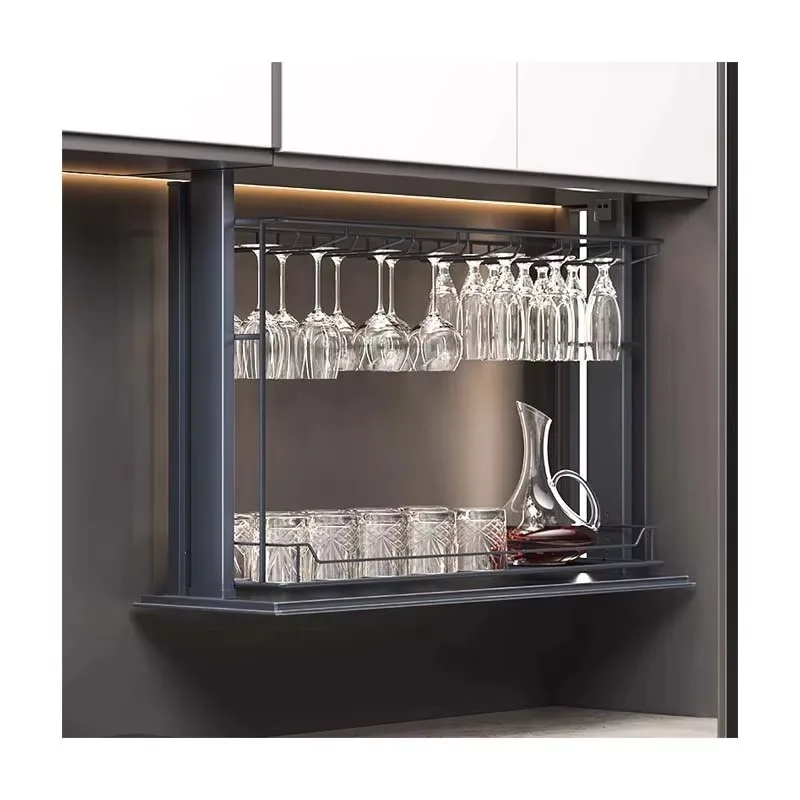 

Electric Vertical Lifting Smart Wine Glass Basket Kitchen Cabinet Pull-Down Touch Control Stretchable Wine Set