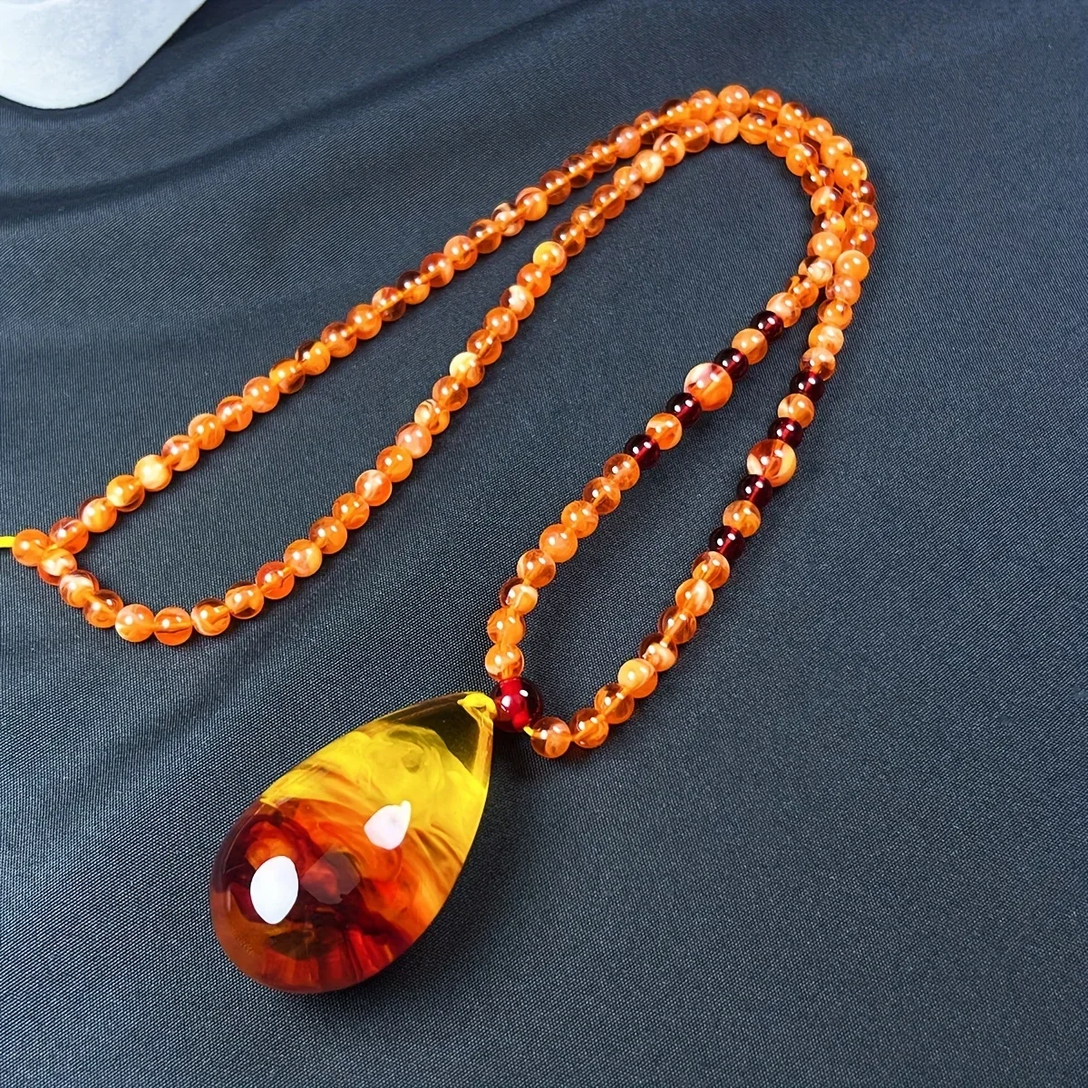 Exquisite Amber Drop Pendant Necklace - Unique Honey Wax Design