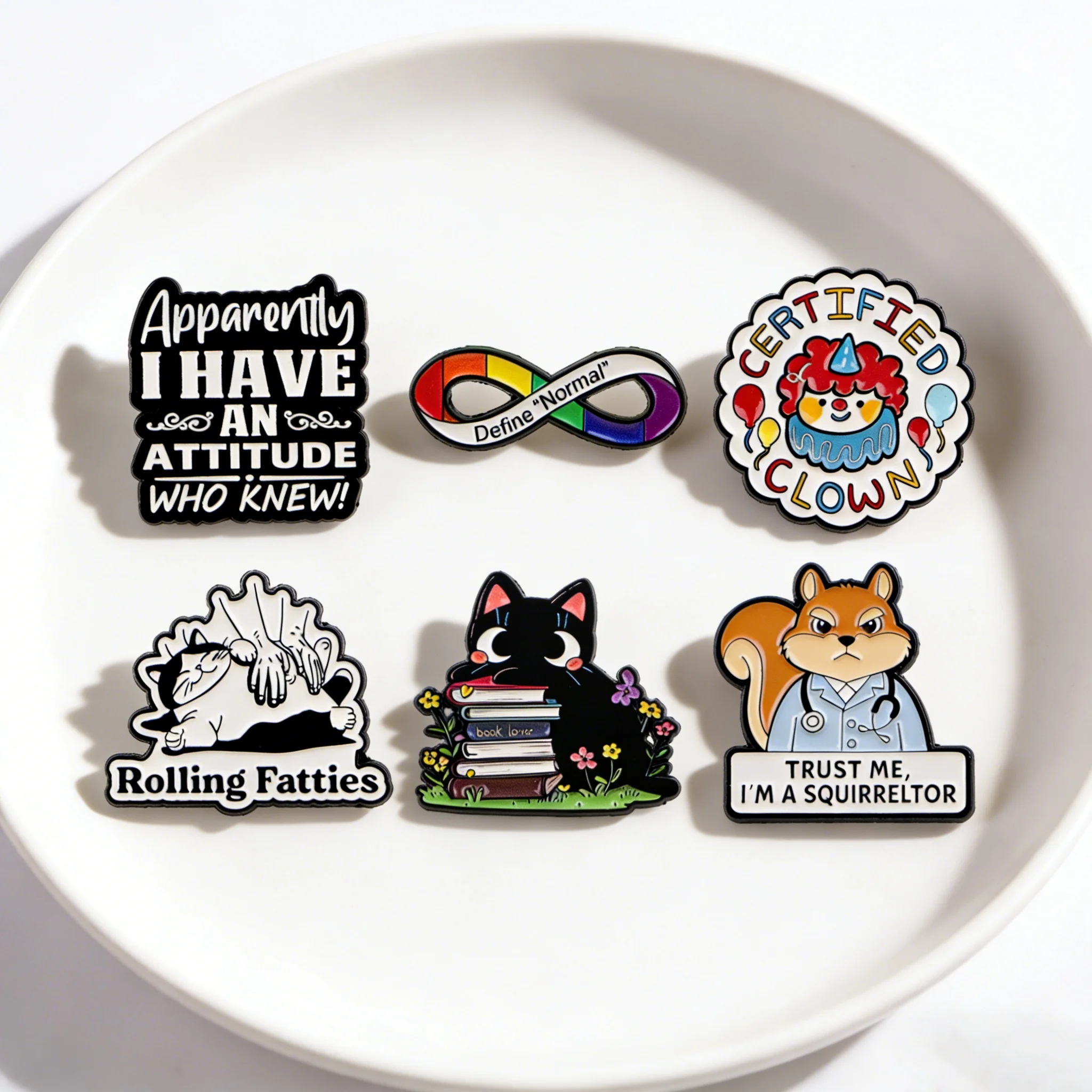 

Cute Cat Enamel Pin Cartoon Squirrel Doctor Badges on Backpack Clown Brooches Hat Lapel Pins Cosplay Accessories Toys Gifts