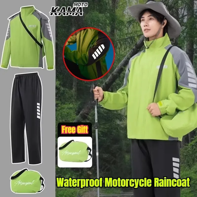 Motorcycle Raincoat Waterproof Men Motorcycle Rainsuit Reflective Windproof Jacket Pants Split Motorbike Rain Suit