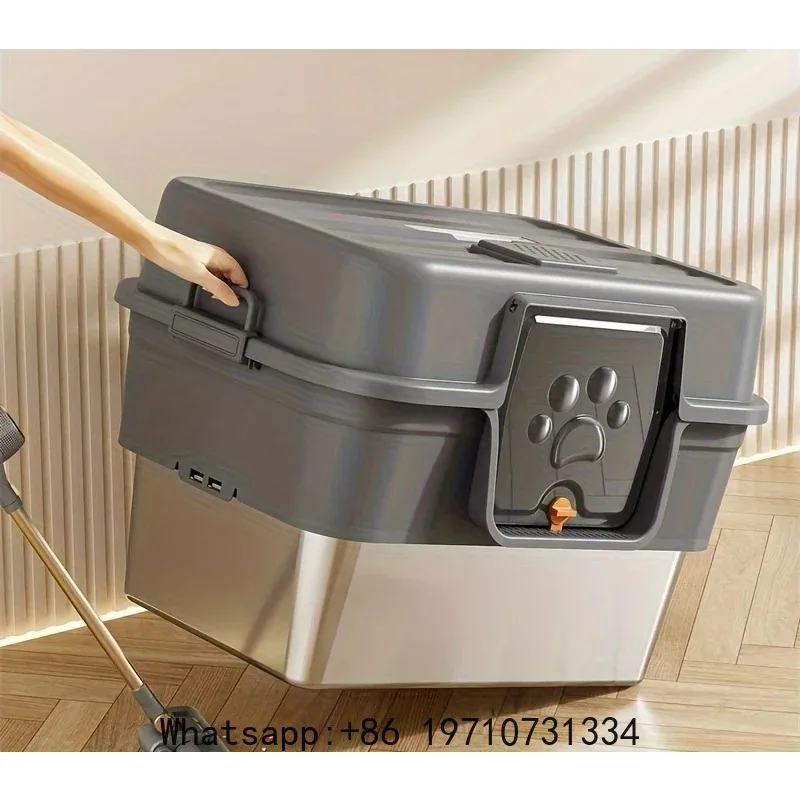 XL Enclosed Cat Litter Box with Stainless Steel Base Anti-Splash &Odor Control Privacy House for Large Cats Easy Clean Removable
