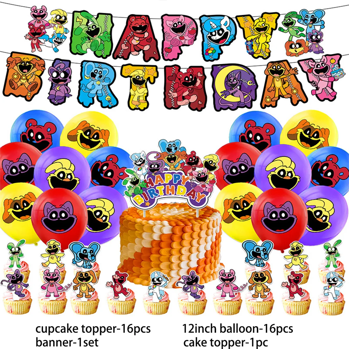 Umi Smiling Critters Birthday Party Supplies Decor Catnap Game Banner Backdrop Cupcake Toppers Boys Kid Girl Boy Children Gifts