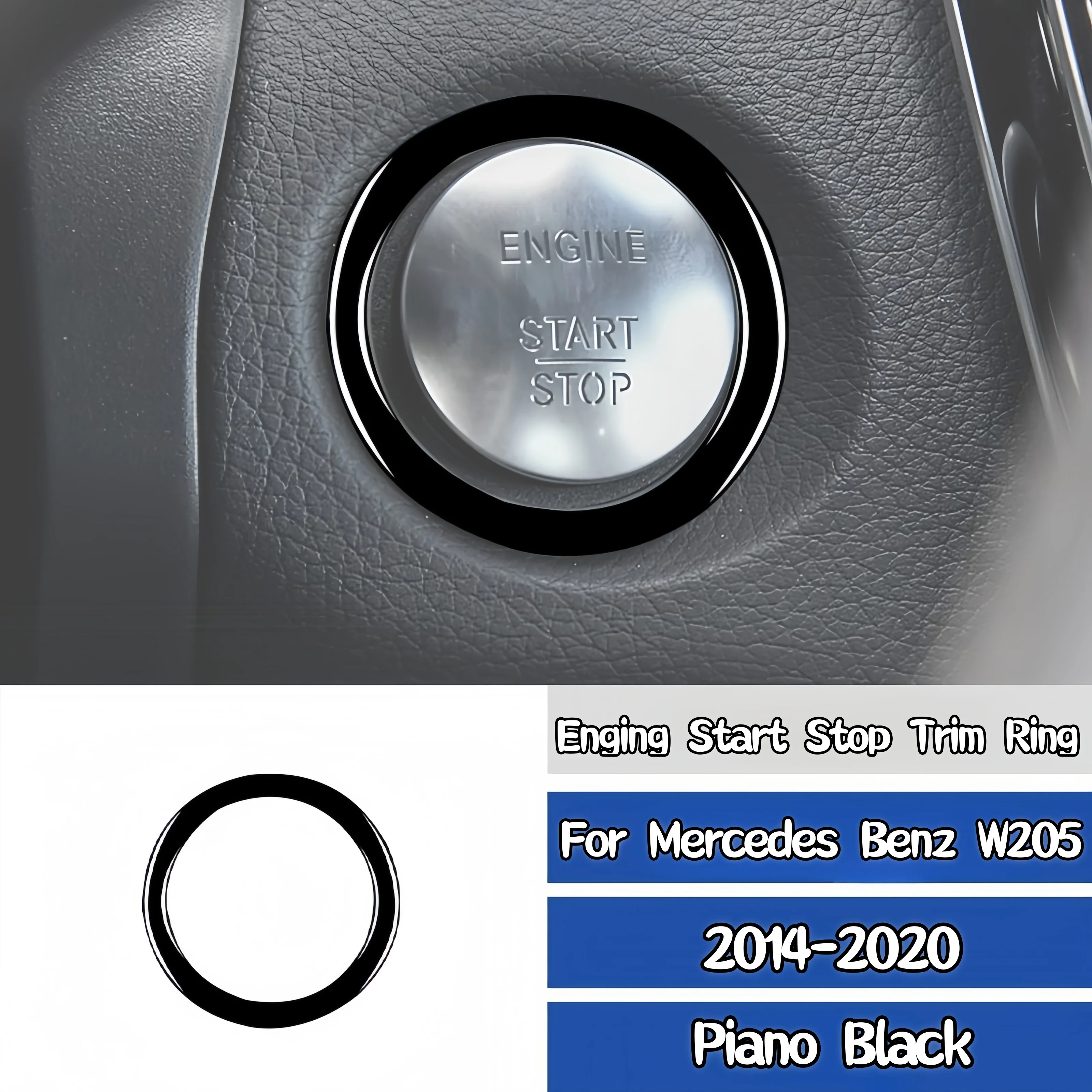 For Mercedes W205 Benz C Class GLC 2014-2020 Piano Black Auto Enging Start Stop Button Decorative Ring Trim Sticker Accessories