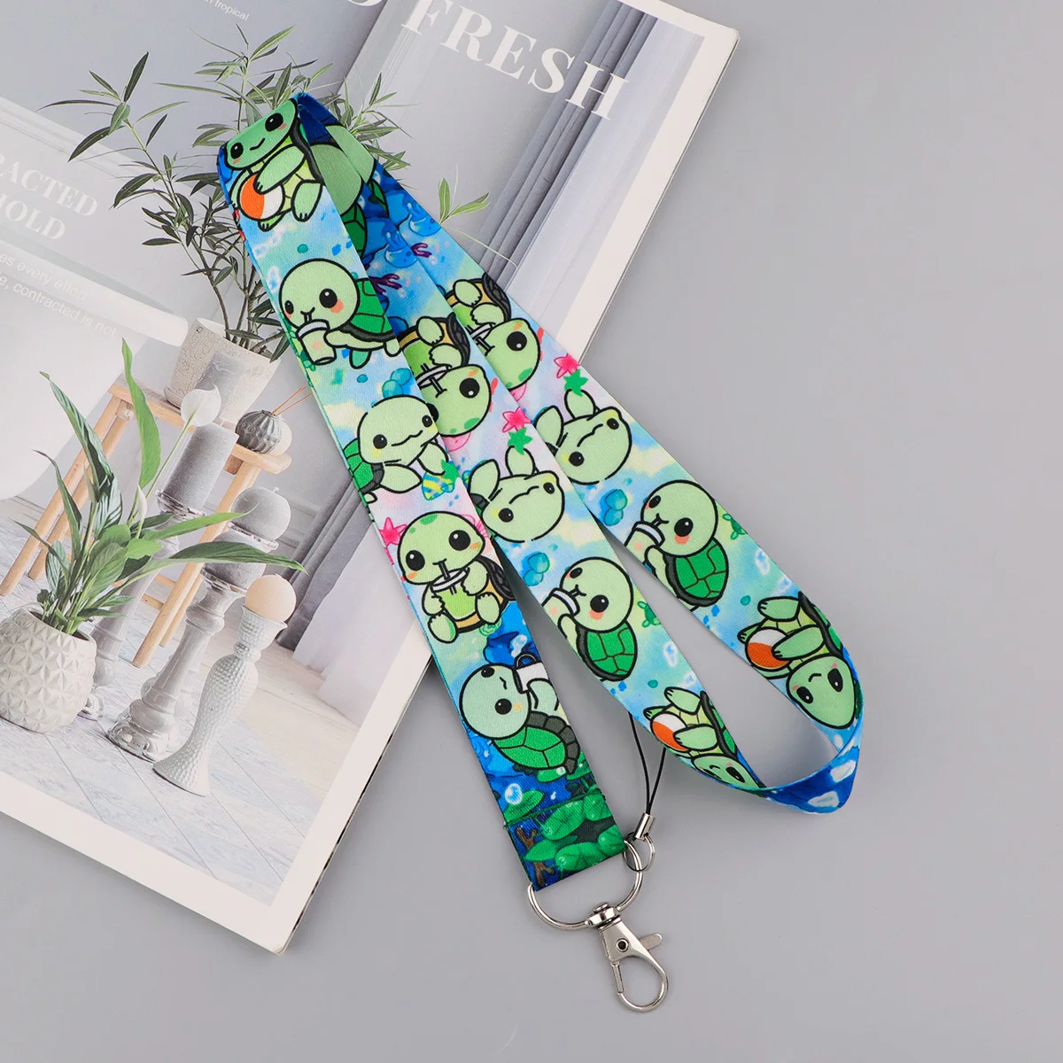 Kawaii Cartoon Turtle Lanyards Blue Neck Strap For Card Butterfly Badge Keychain Holder DIY Hanging Rope Phone Accessories  view 6