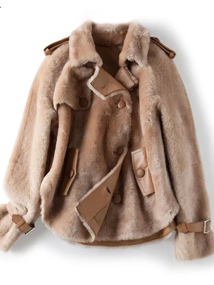 جديد إمرأة ميرينو الأغنام الفراء الحقيقي سترة جلدية حقيقية معطف الفرو الحقيقي الشتاء سترة بطانة سميكة الدافئة الفراء الطبيعي سترة الإناث #2