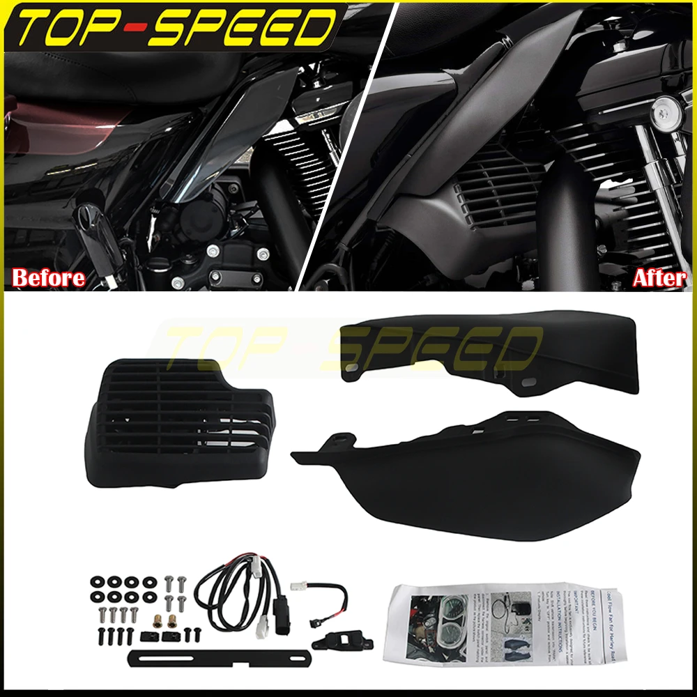 

Motorcycle Cool Flow Fan W/ Mid-Frame Heat Deflector Cooling Fan Shield For Harley Touring 09-25 Electra Road Glide Limited FLTR