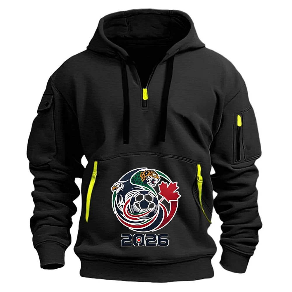 

2026 USA Canada Mexico Soccer Men's new half-zip pullover hoodie with hip-hop style and unique personality hoodies