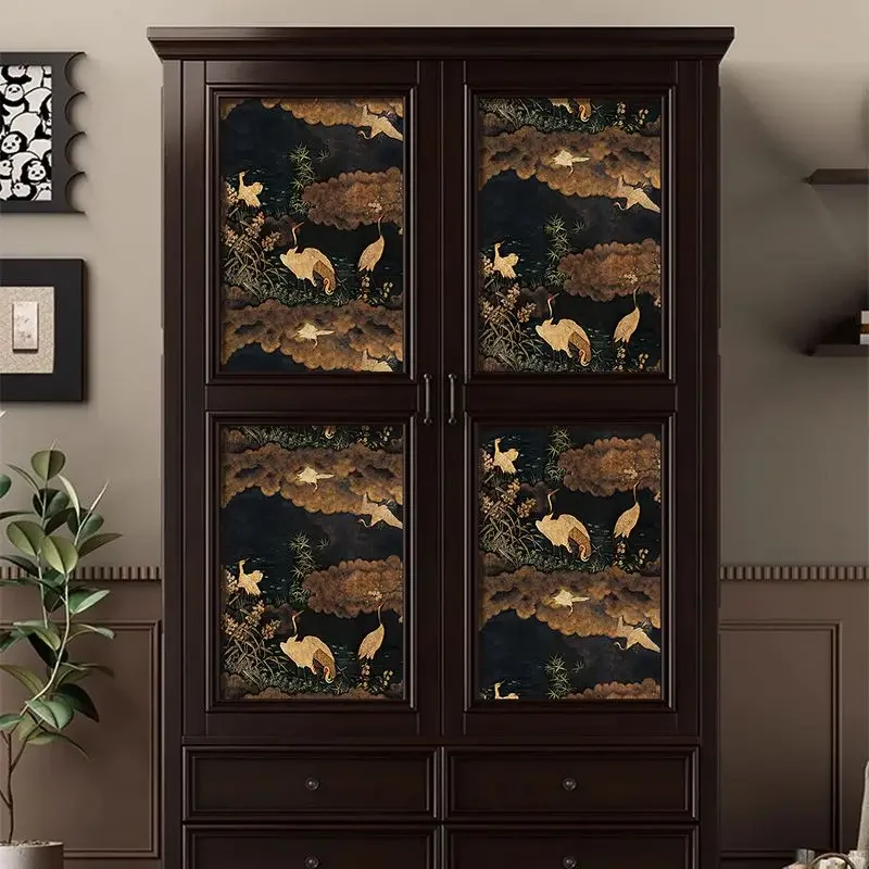 Vintage Dark Peel and Stick Wallpaper Classic Crane Contact Paper Boho Waterproof Shelf Adhesive Wallpaper for Walls Cabinet
