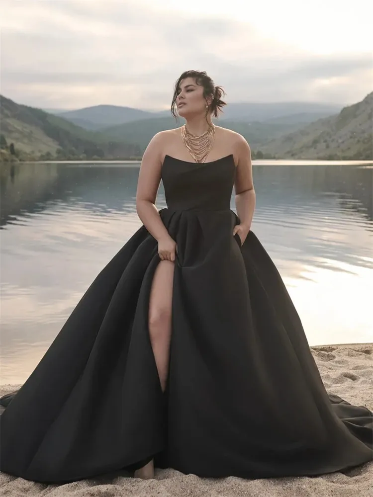 

Black Wedding Dress Women Plus Size For Bride Vestidos De Novia Talla Grande Ball Gown Longo Satin Novias 2024 Casamento Gowns