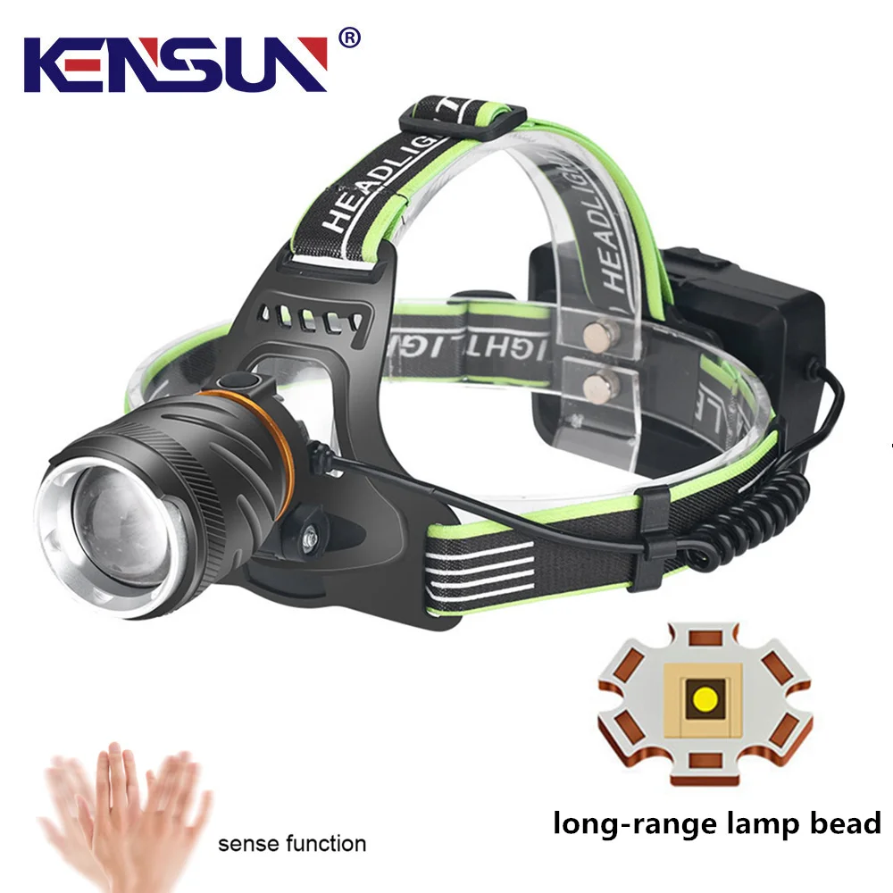 High Power LED Headlamp Long Range Headlight Spotlight Lamp Wave Induction Head Flashlight Fishing Camping Outdoor Strong Light