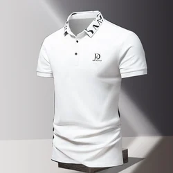 Summer men's POLO shirt fashionable ice silk quick drying short sleeved T-shirt solid color loose fitting business collar top