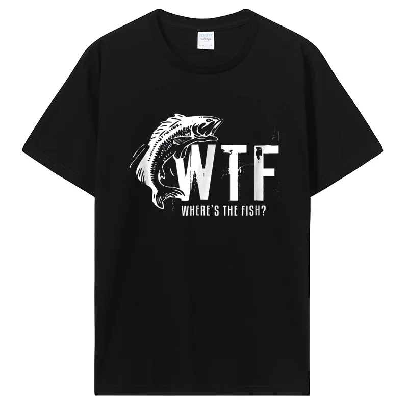 WTF Where's The Fish Funny Fishing T-Shirt Men's Clothing Versized Unisex Streetwear Tshirt Summer Casual Cotton Tops Tees