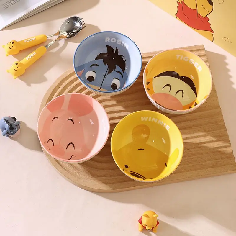 Disney Winnie The Pooh Same Style Tableware Rice Bowl Kawaii Cartoon Children\'s Rice Bowl New Style Meal Bowl for Home Use Gift