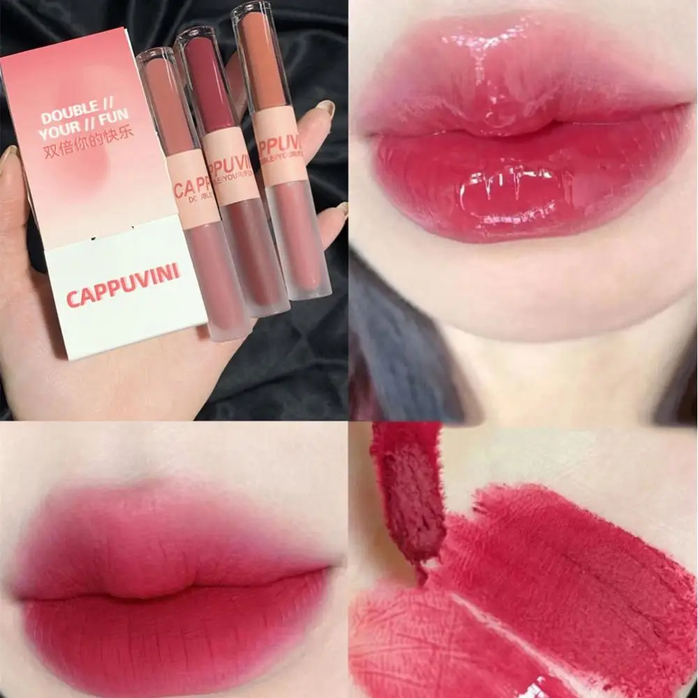 1/2 Stuks Lipgloss Set Hydraterende Spiegel Water Lipgloss Fluweel Matte Lippenstift Lippen Make-Up Tweekoppige Lip Glazuur