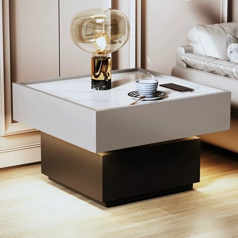 Solid wood rock board minimalist edge table Italian rotating small with intelligent sensor light square coffee table furniture