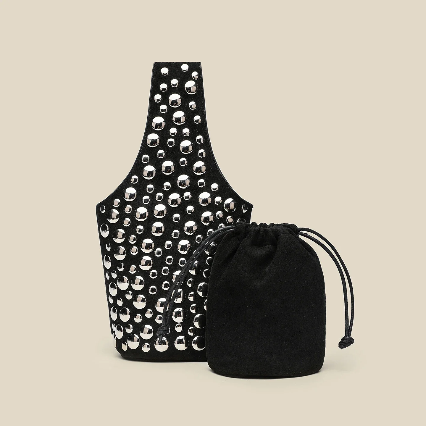 

Сумки-ведра с заклепками в стиле панк для женщин, сумки и кошельки из искусственной замши, женская сумка с шипами, новые роскошные дизайнерские сумки, сумка на запястье, клатч