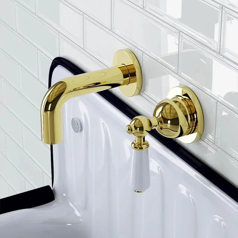 Gold In-Wall Chrome Faucet Hot and Cold Classical Bathroom Sink Tap Basin Mixer High Quanlity