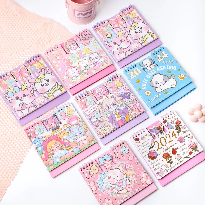 

Cartoon Rabbit Desktop Calendar 2023 2024 Double Schedule kawaii Bunny Planner Annual Agenda Organizer Office Girl New Year Gift