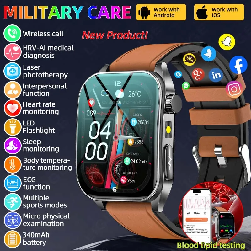 

LIGE New ECG+PPG Smart Watch 1.95" AMOLED Screen Men Watch Uric Acid Blood Lipid Heart Rate Body Temperature Monitor Smartwatch