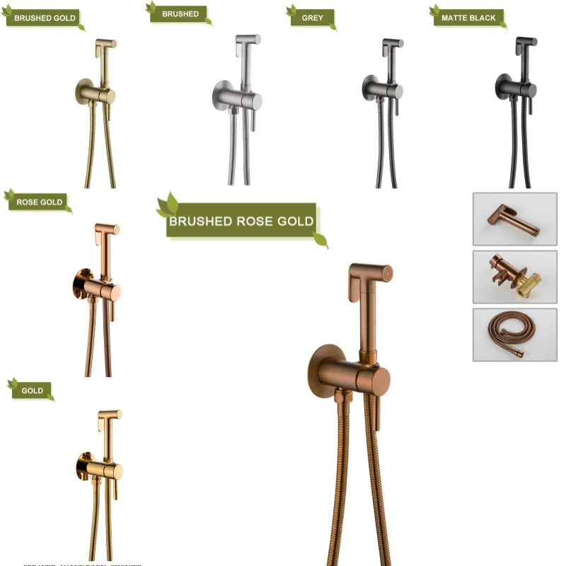 

Rose Gold Bidet Faucet Wall mounted Toilet spray Bathroom Shower Tap Cold and Hot Mixer Handheld Spray Gun Wash Basin Crane