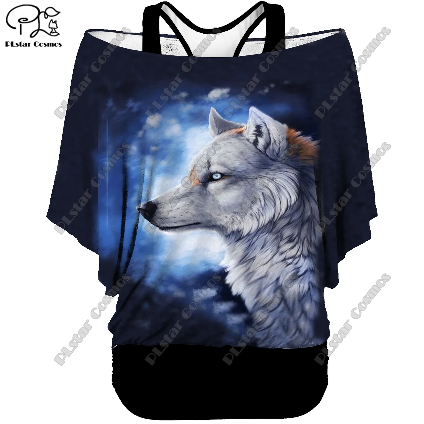PLstar Cosmos 3D Printed Wolf King Pattern Fake Two-Piece Top Women's Casual T-Shirt Harajuku Streetwear Collection    2