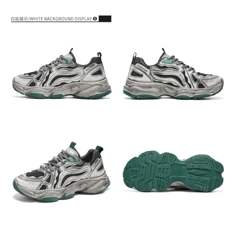 Autumn 2026 Male Y2K Retro Washed Dad Shoes Mesh Upper Breathable Thick Platform Height-Increase Daily Student Sports Sneakers