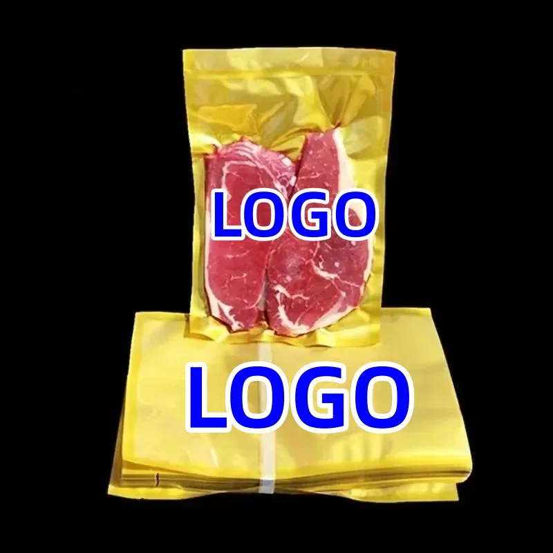 100PCS Open Top Thick Heavy-Duty Nylon Vacuum Bags, Gold Heat Sealing Pouches for Freezer Storage & Meat Packaging Pouches