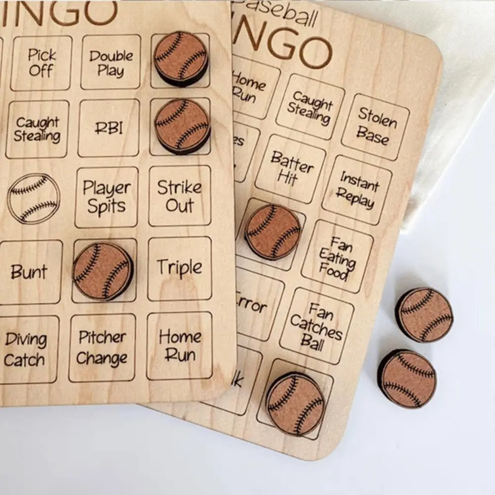 Rugby Soccer Ball Bingo Game Board Educational Basketball Baseball Football Bingo Chess Toy Reusable Funny Wooden Bingo Toys Set