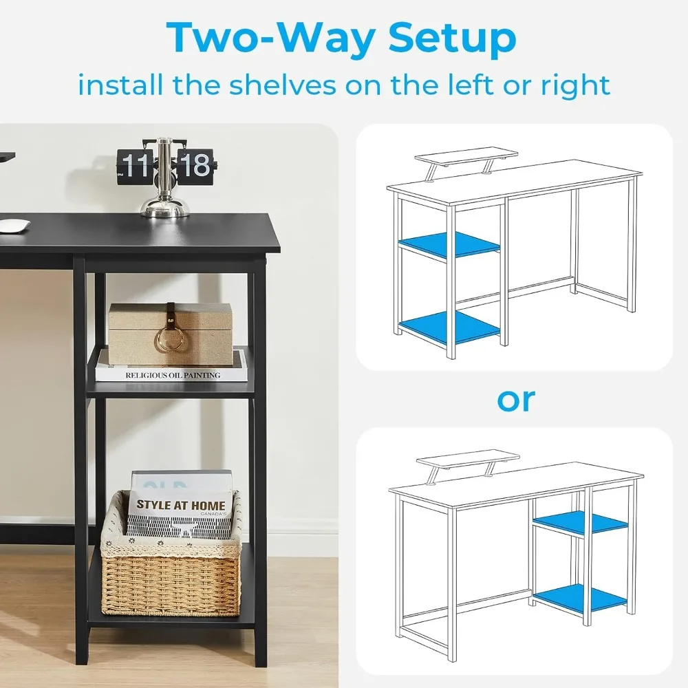Computer Desk 39 Inch with Monitor Stand, Office Desk with Adjustable Storage Shelves, Small Gaming Desk for Home Work Writing