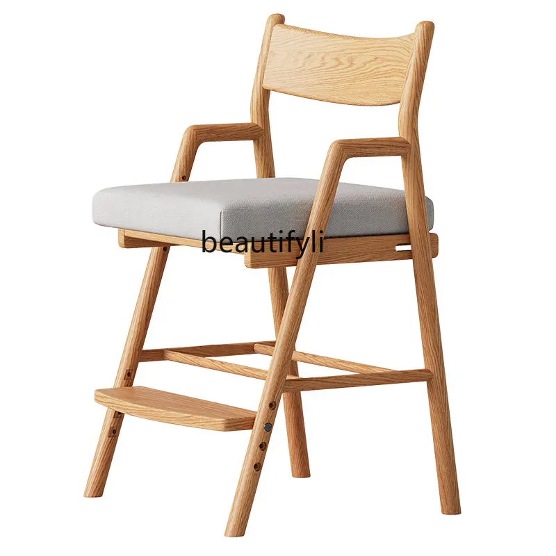 

Nordic Solid Wood Chair Modern Minimalist Oak Student Household Writing Backrest Soft Chair Adjustable Dining Chair