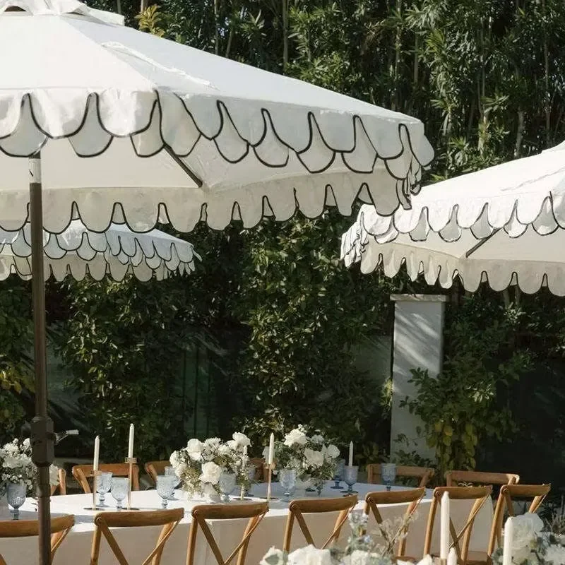 Factory Price Luxury White Aluminum Sun Parasol Durable Big Size Garden Umbrella with Scallop Trim for Table Beach Hotel