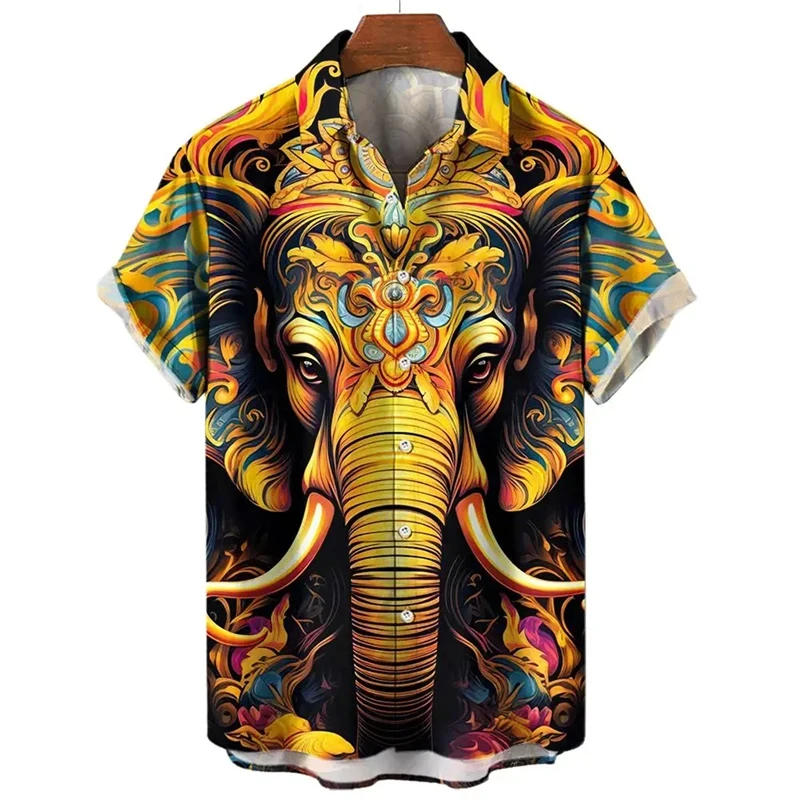 3d Printed Elephant Pattern Hawaiian Shirt Clothing Summer Short Sleeve Casual Lapel Button Up Beach Shirts For Men Streetwear