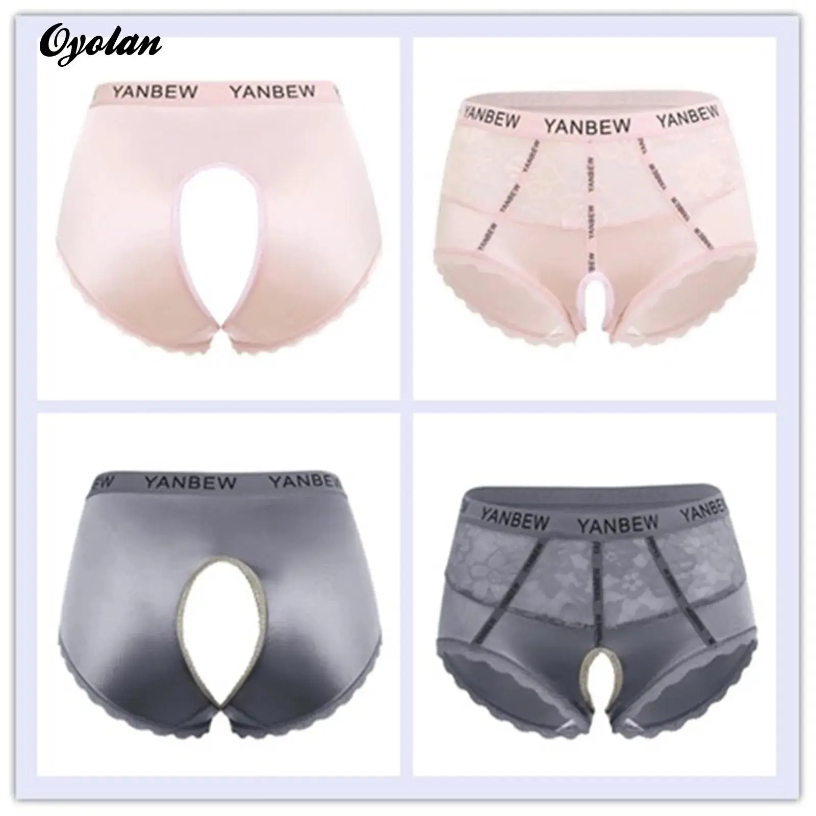 

Womens Lingerie Open Crotch Underwear Silky Satin Floral Lace Transparent Letter Print Cut Out Panties Briefs Tempting Nightwear
