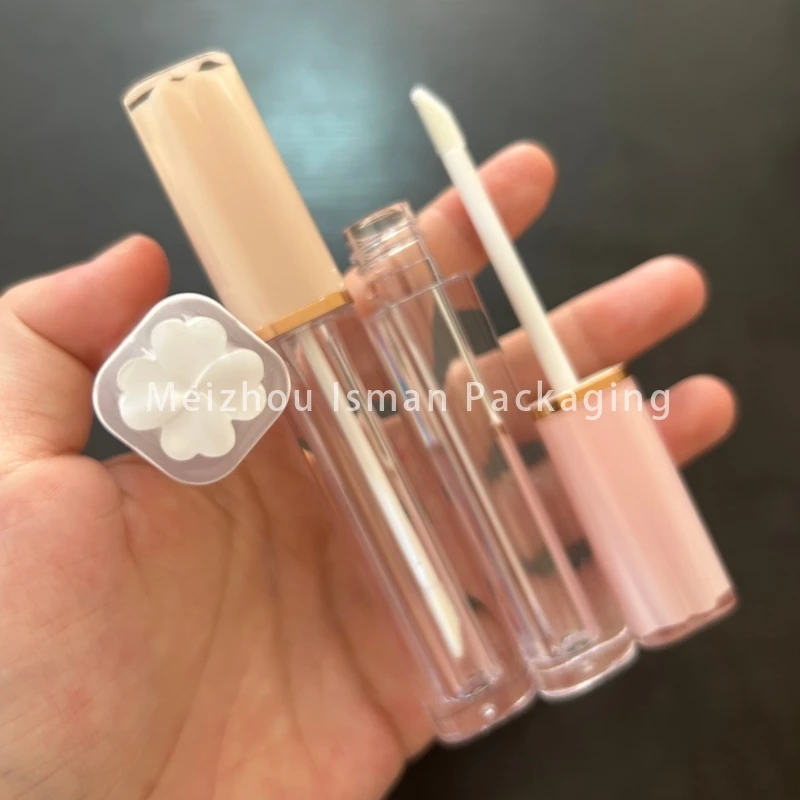 50Pcs hot pink white nude empty luxury flower design lip gloss tubes liquid lipstick bottle travel packaging 4ml