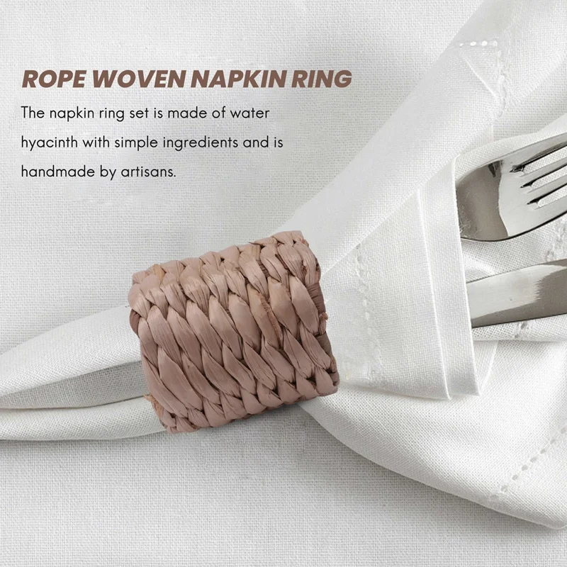 Napkin Rings,Water Hyacinth Napkin Holder Rings - Rustic Napkin Rings For Birthday Party, Dinner Table Decoration