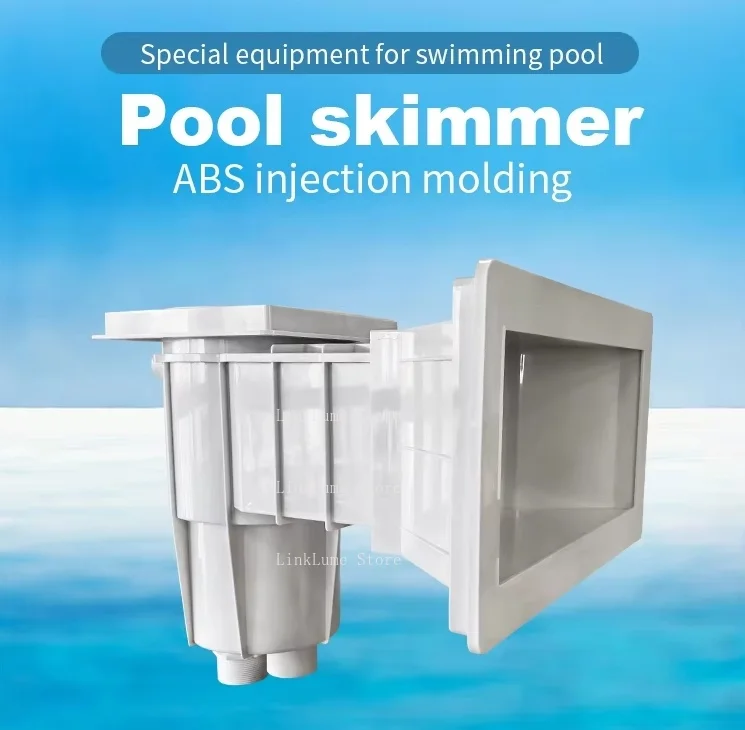 Wide-mouth above-ground pool skimmer with filter basket, wall-mounted surface cleaner for pool filtration