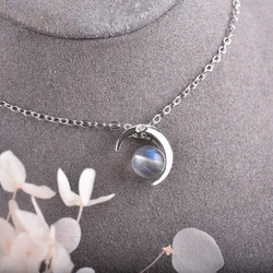 ITSMOS Labradorite Pendant Moon Necklace s925 Sterling Silver Moonlight Natural Necklace for Women Jewelry Gemstone Handmade