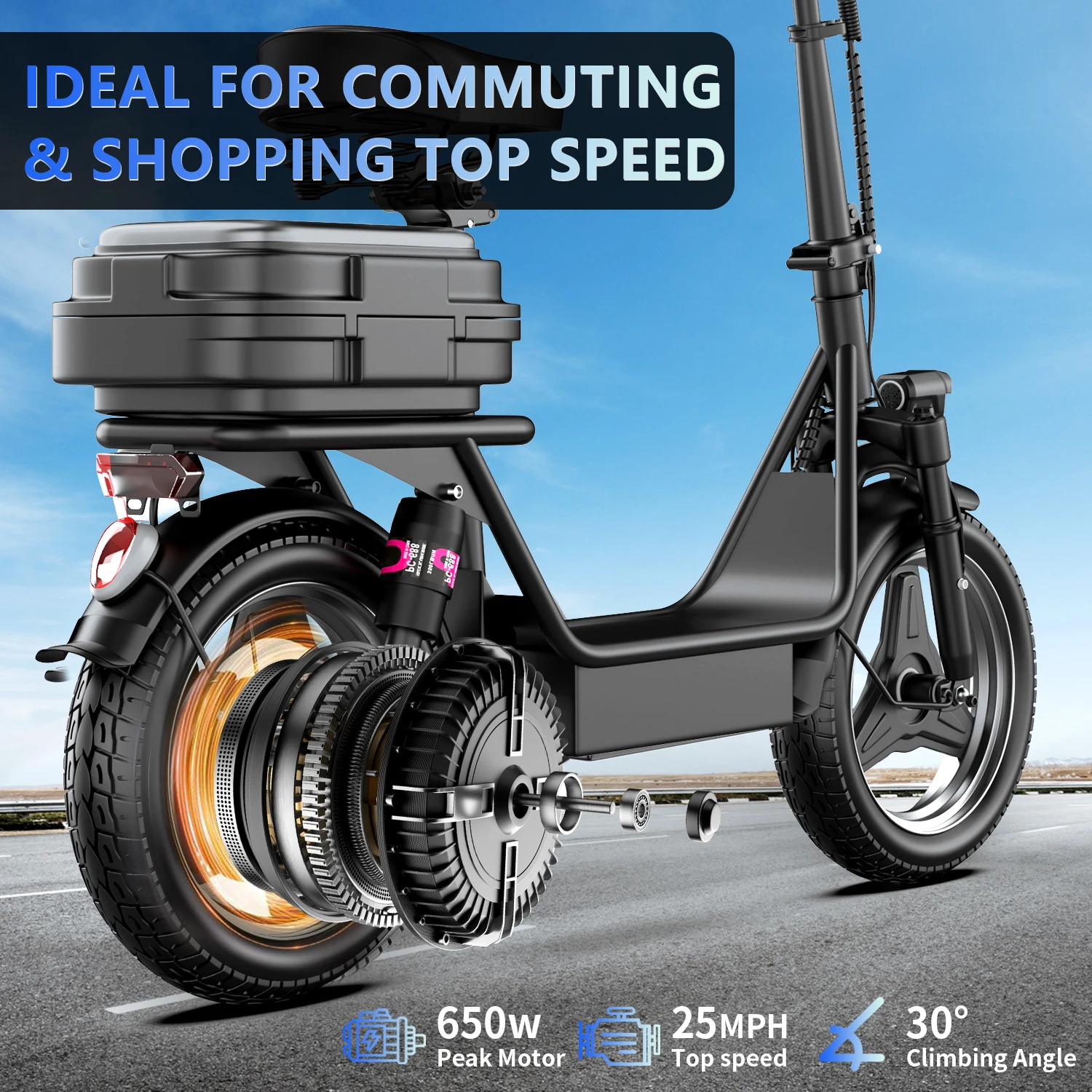 Foldable Electric Scooter 650W Motor 36V13AH Battery Safety LED Lights Storage Box LED Display Multi-Damping Features