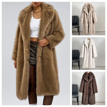 Image Luxury  Aesthetic Long Faux Fur Coat Women WinterFluffy Gradient Fox Fur Jacket Female Furry Overcoat