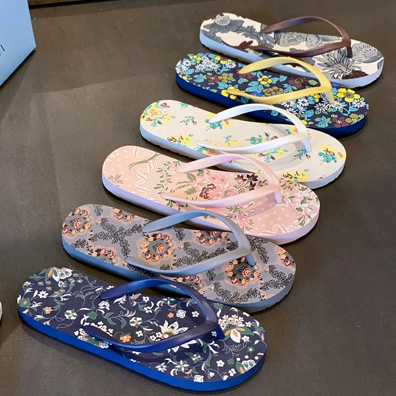 

Summer Print Slippers Flip Flops for Women Beach Slipper Casual Ladies Sandals Comfortable Non-Slip Bathroom Shoes Slides