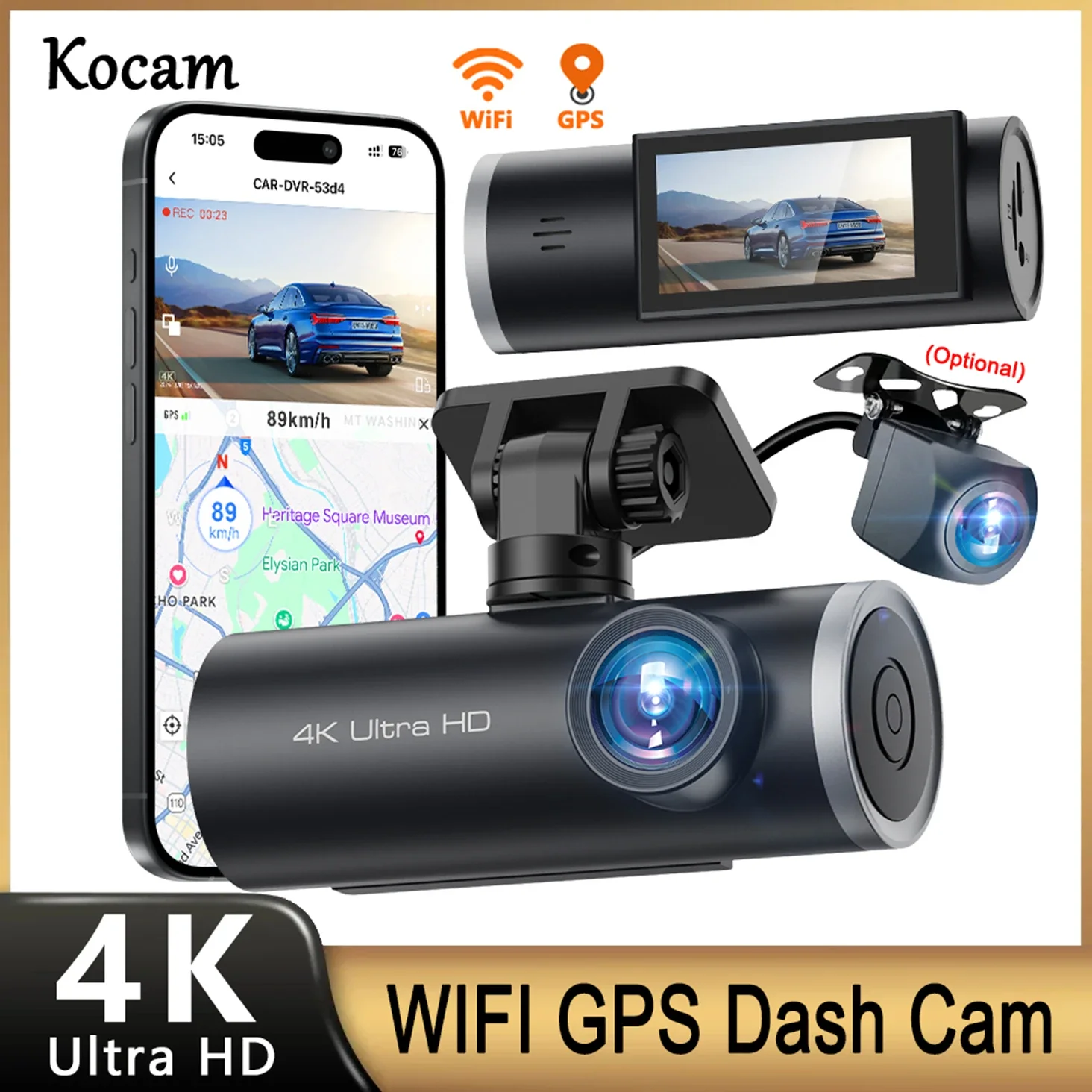 

WiFi Dash Cam 4K Car Dvr Video Recorder Support GPS & Dual Lens 1080P Rear Camera Night Vision 24h Parking Monitor Black Box