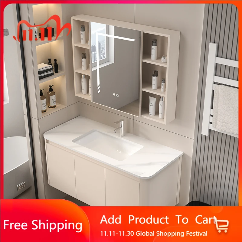 

Combination Washbasin Bathroom Cabinets Vintage Toilet Partition Vanity Bathroom Cabinets Light Storage Armadi Aperti Furniture